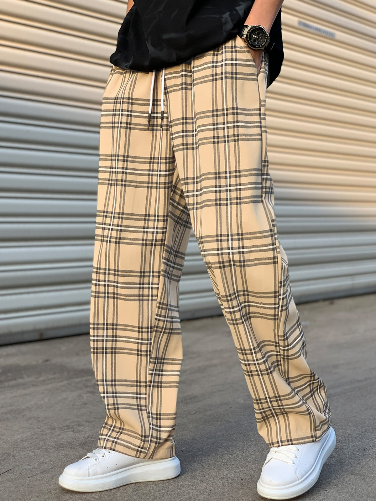 Manfinity Hypemode Loose Fit Men's Plaid Patterned Drawstring Waist Pants