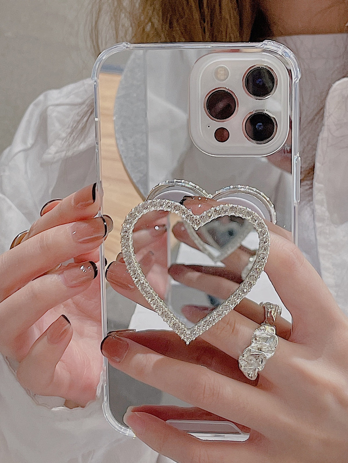 Mirror Phone Case With Heart Stand-Out Phone Grip