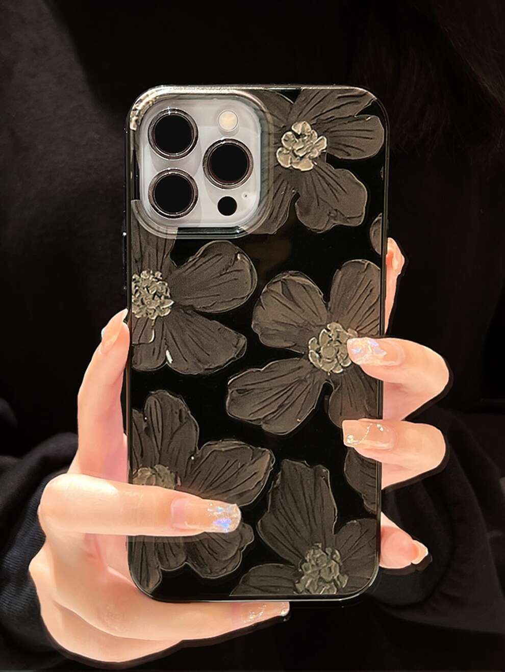 1pc Gucadi Black Glamorous Floral Design Case Compatible With Iphone Compatible With IPhone 11,IPhone 13,IPhone 14 Pro Max