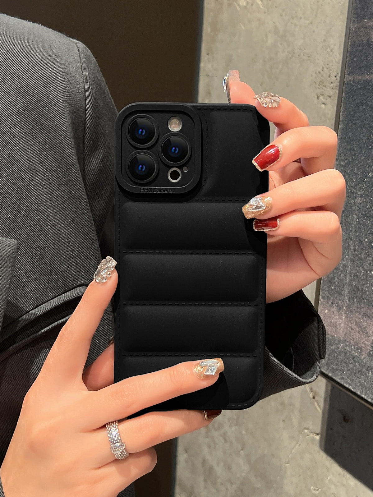 Fashion Down Jacket Pattern Phone Case With Tempered Glass Screen Protector