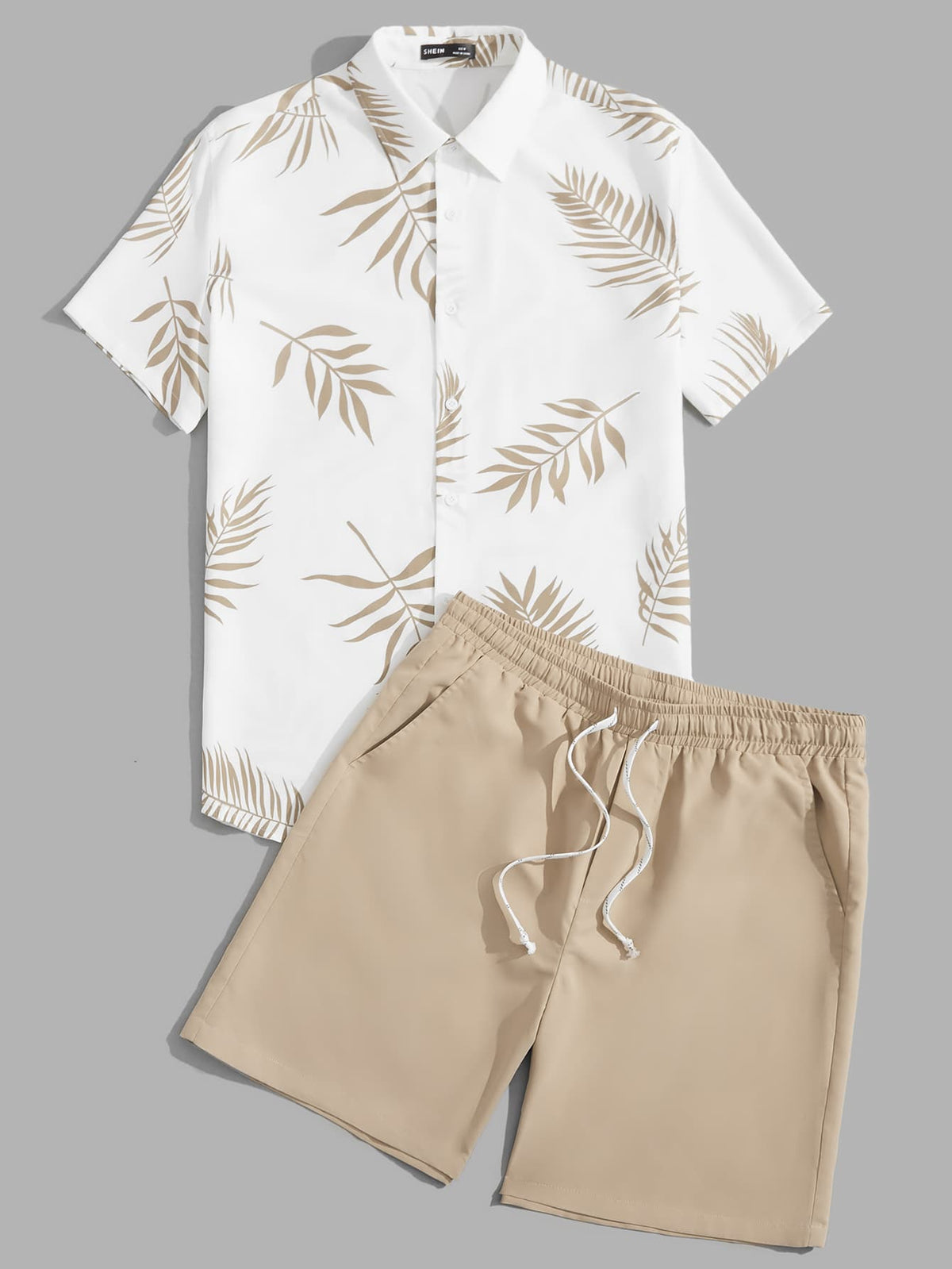 Manfinity RSRT Men Tropical Print Shirt & Drawstring Waist Shorts Set