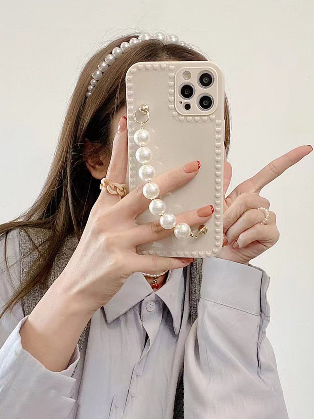 Faux Pearl Handstrap Phone Case Compatible With IPhone 11,IPhone 13,IPhone 14 Pro Max