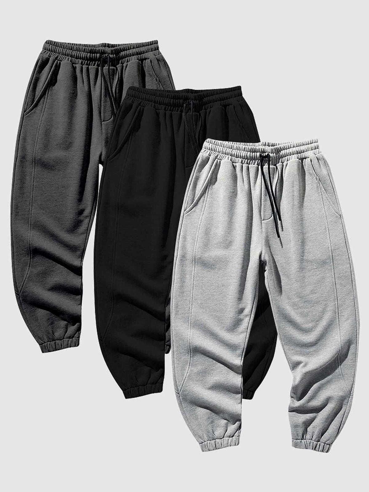 Manfinity Basics Loose Men's 3Pcs Set Drawstring Waist Slant Pocket Sweatpants Sweat Pant Plain Going Out Basic Boyfriend Gift