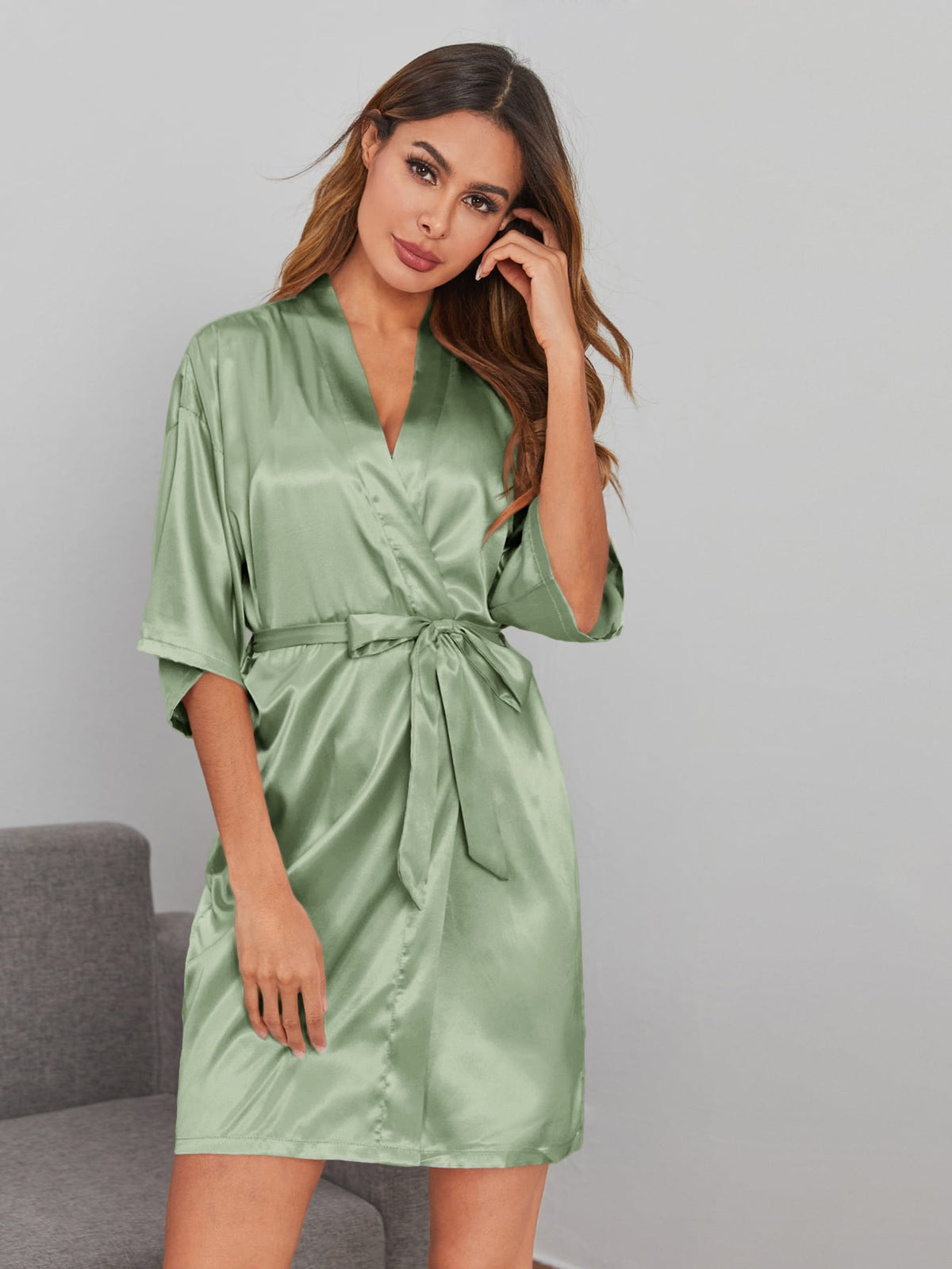 Solid Satin Belted Robe