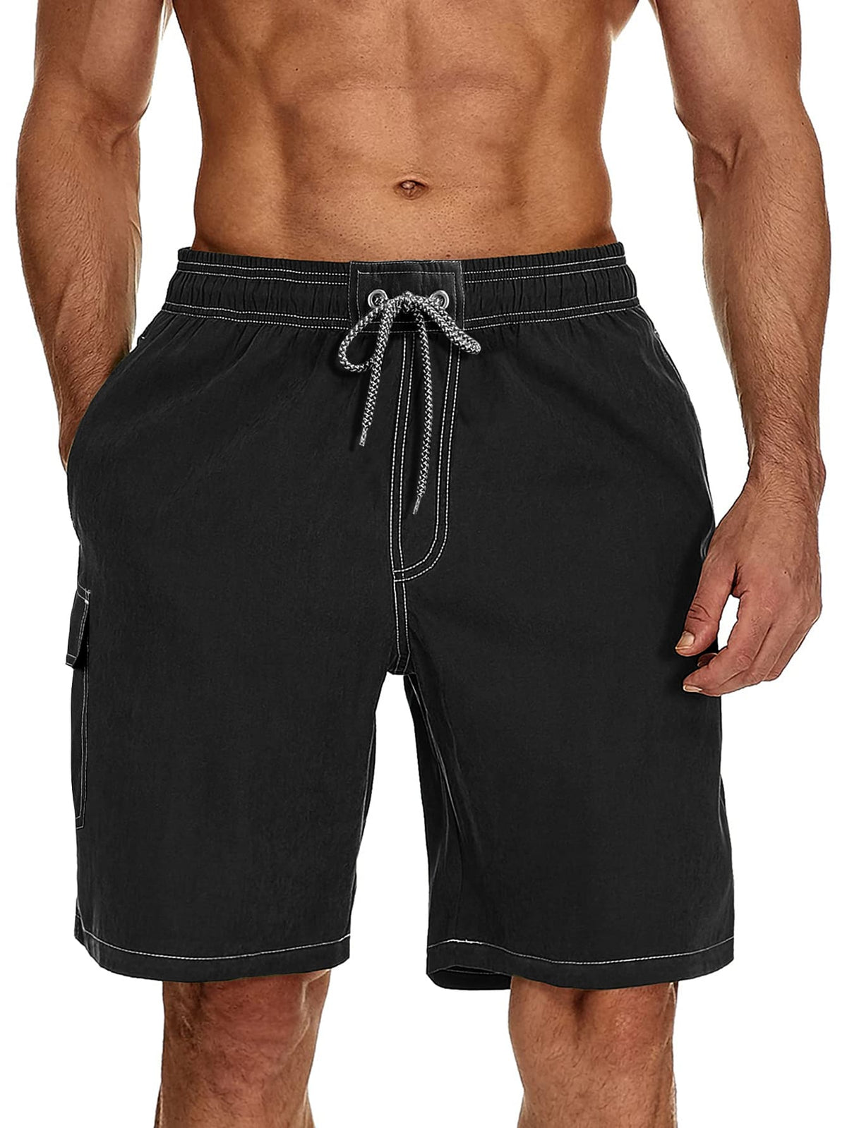 Manfinity Swimmode Men Top-stitching Drawstring Waist Swim Trunks