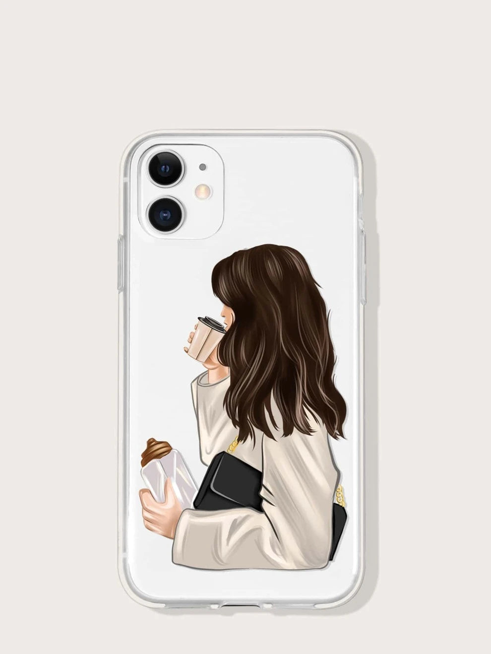 Coffee Cup Girl Painted Clear Phone Case