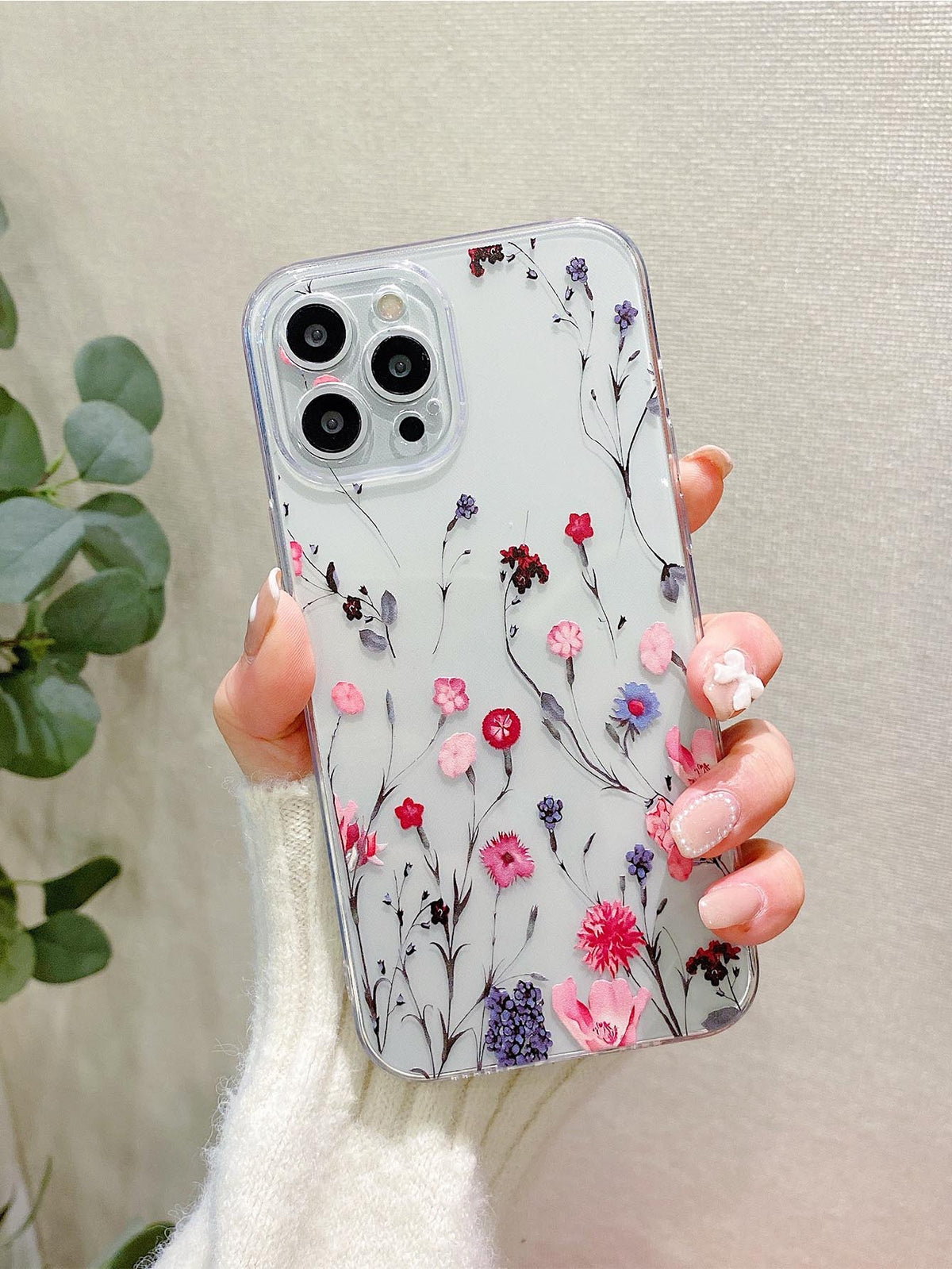 Floral Clear Phone Case Compatible With iPhone15/15Plus/15Pro/15Promax