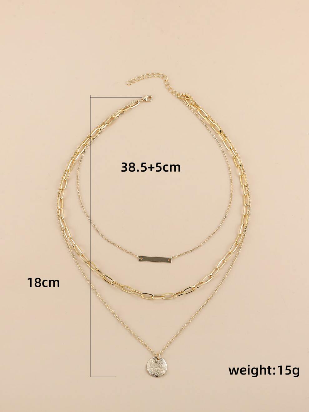 Rectangle & Disc Charm Layered Necklace