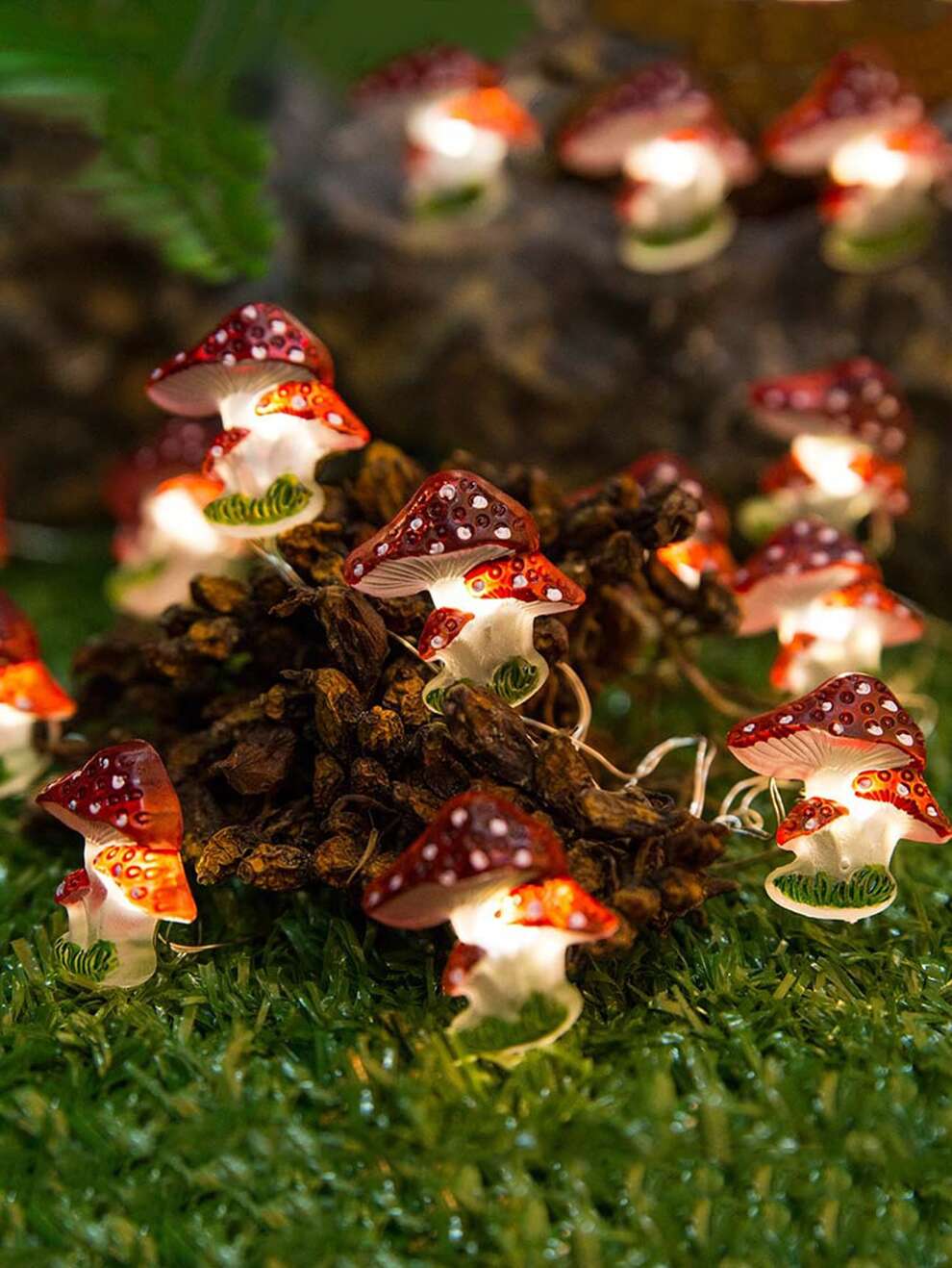 1pc LED String Light With 20 Mushroom-Shaped Bulbs, Plant Series Decorative Colorful Light String For Room Decoration