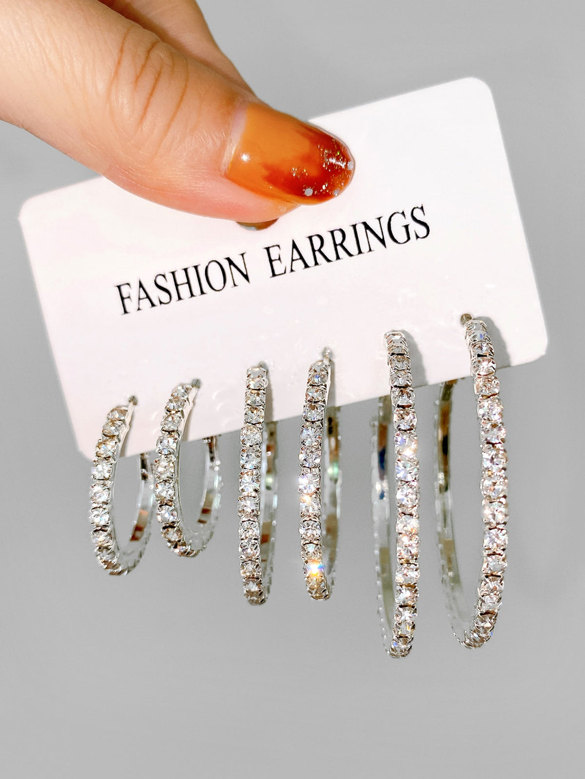 6pairs Sparkling Rhinestone Decor Hoop Earrings Set