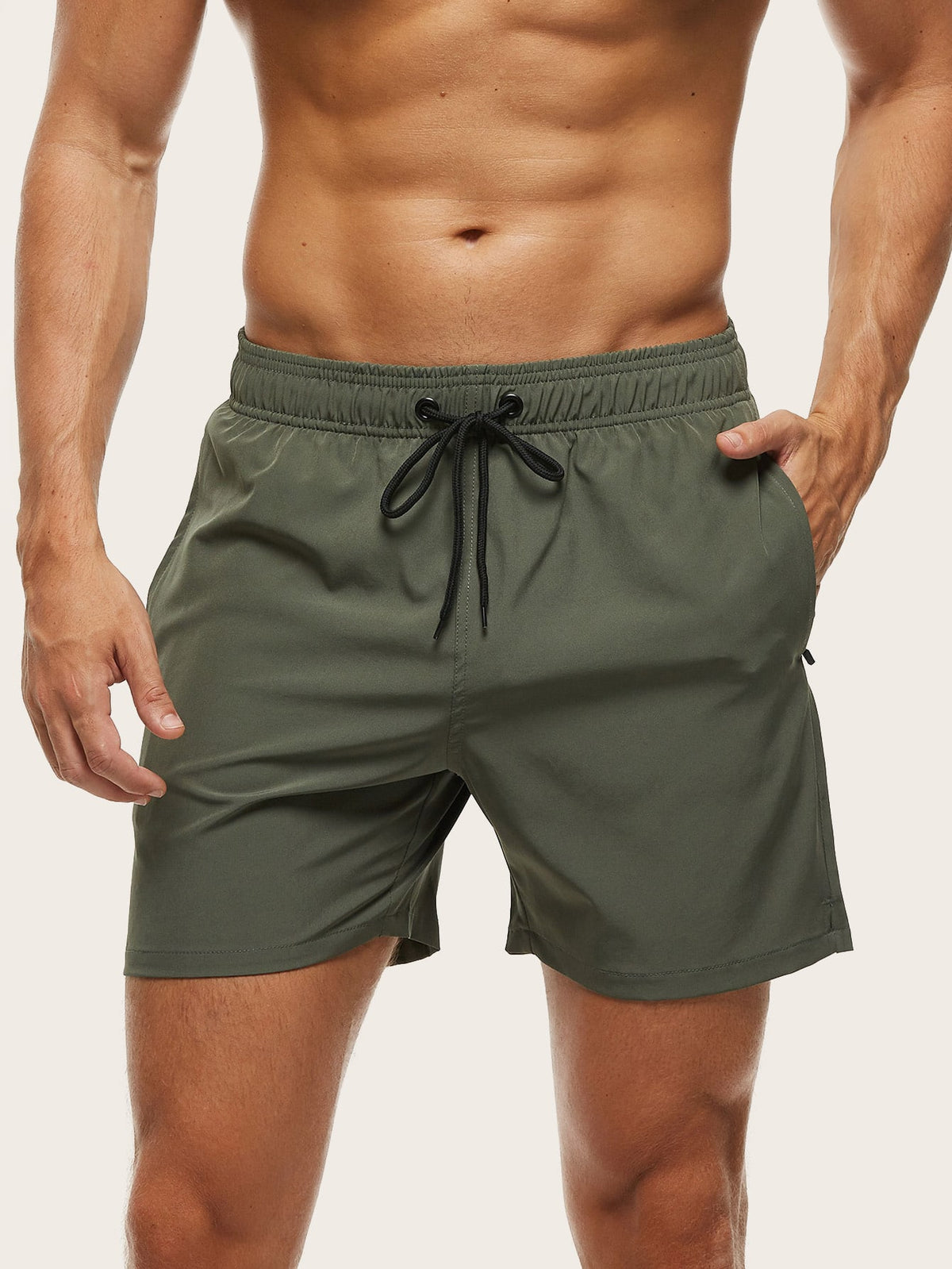 Manfinity Swimmode Men's Drawstring Wide-Legged Solid Color Beach Shorts For Vacation