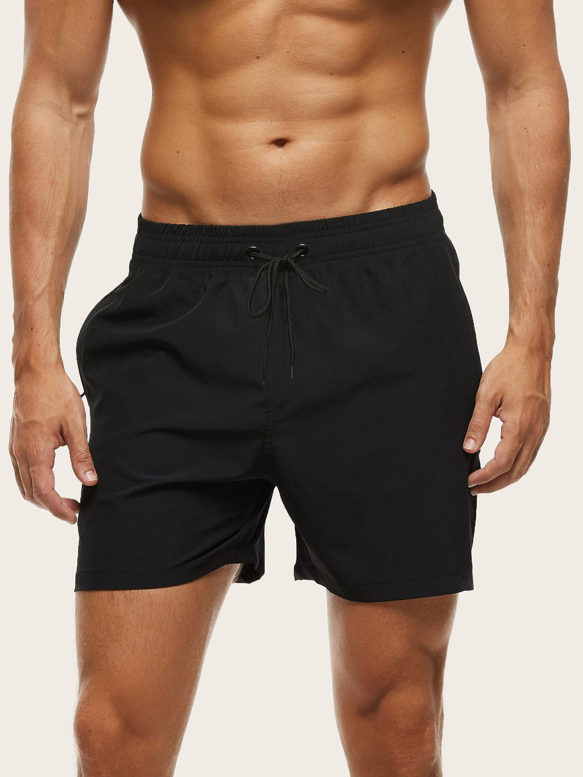 Manfinity Swimmode Men's Drawstring Wide-Legged Solid Color Beach Shorts For Vacation