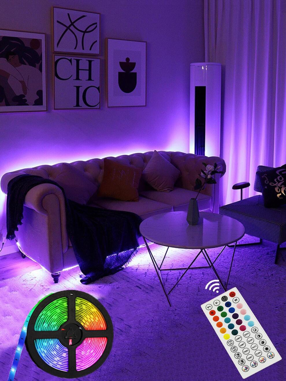 1pc 1m/2m/3m/5m 30/60/90/150 Led 44-key Smart RGB Music Strip Light With Remote Control For Room And Party Decoration