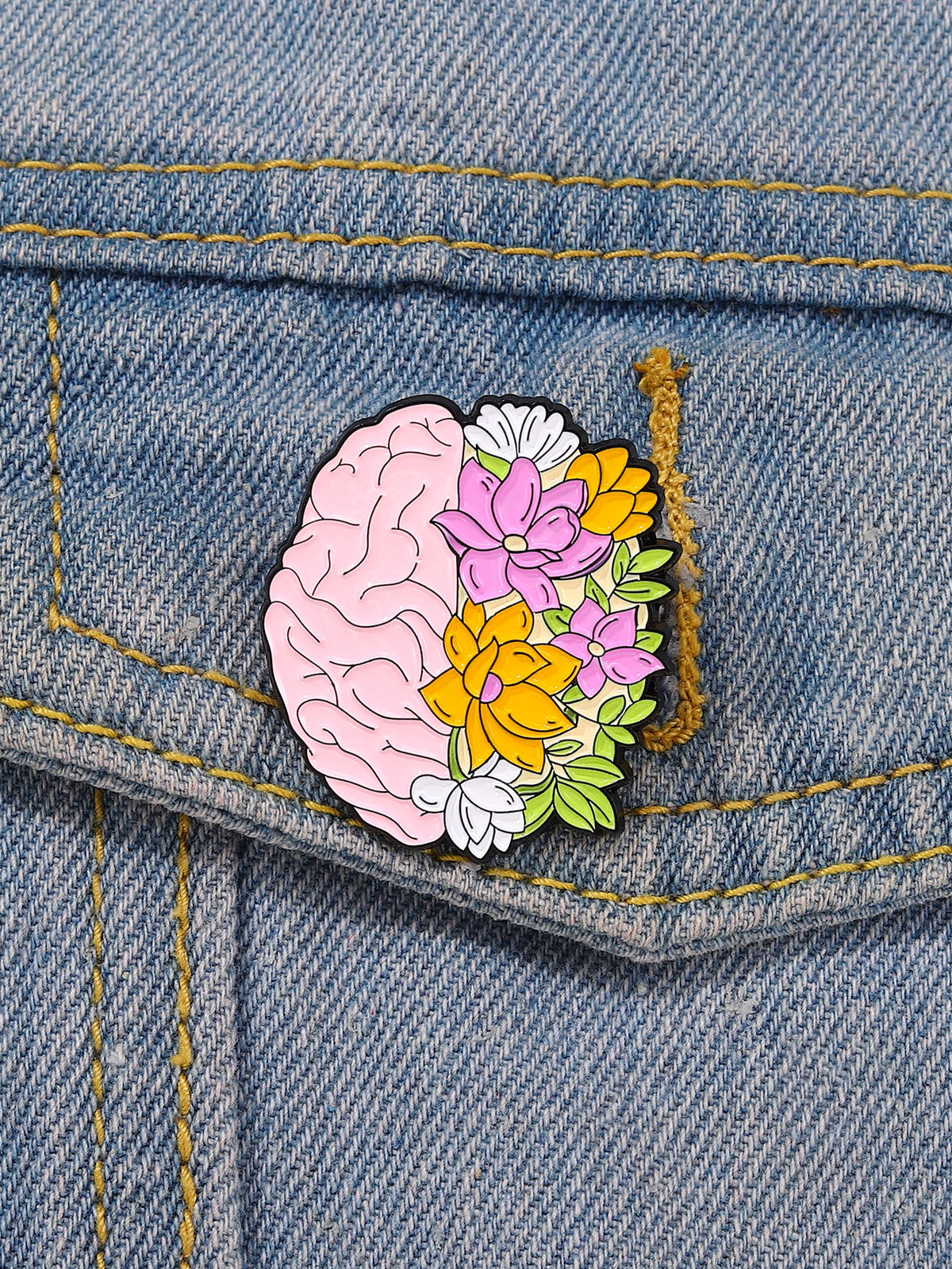 Flower & Brain Design Brooch