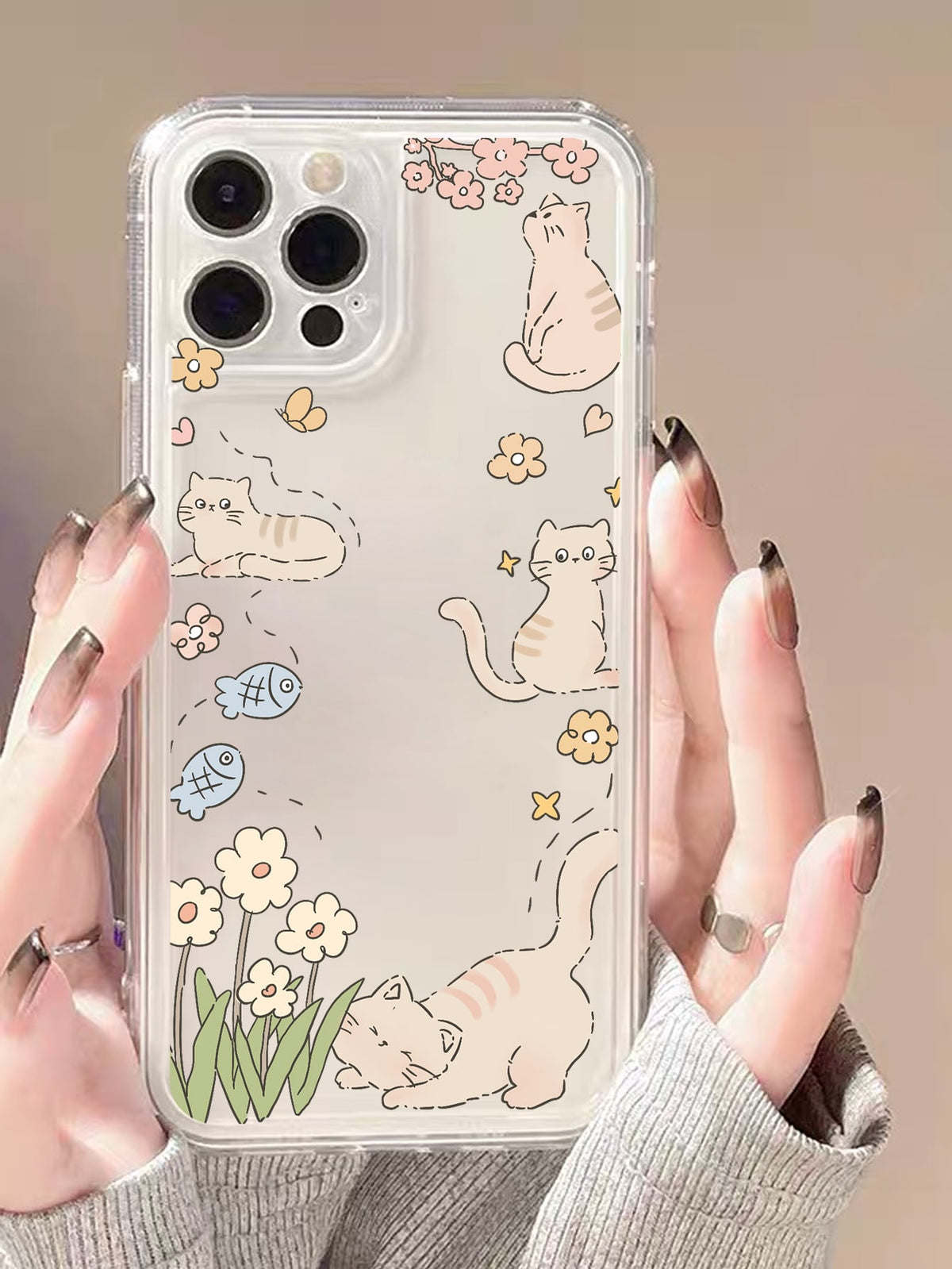 Cartoon Cat Print Clear Phone Case