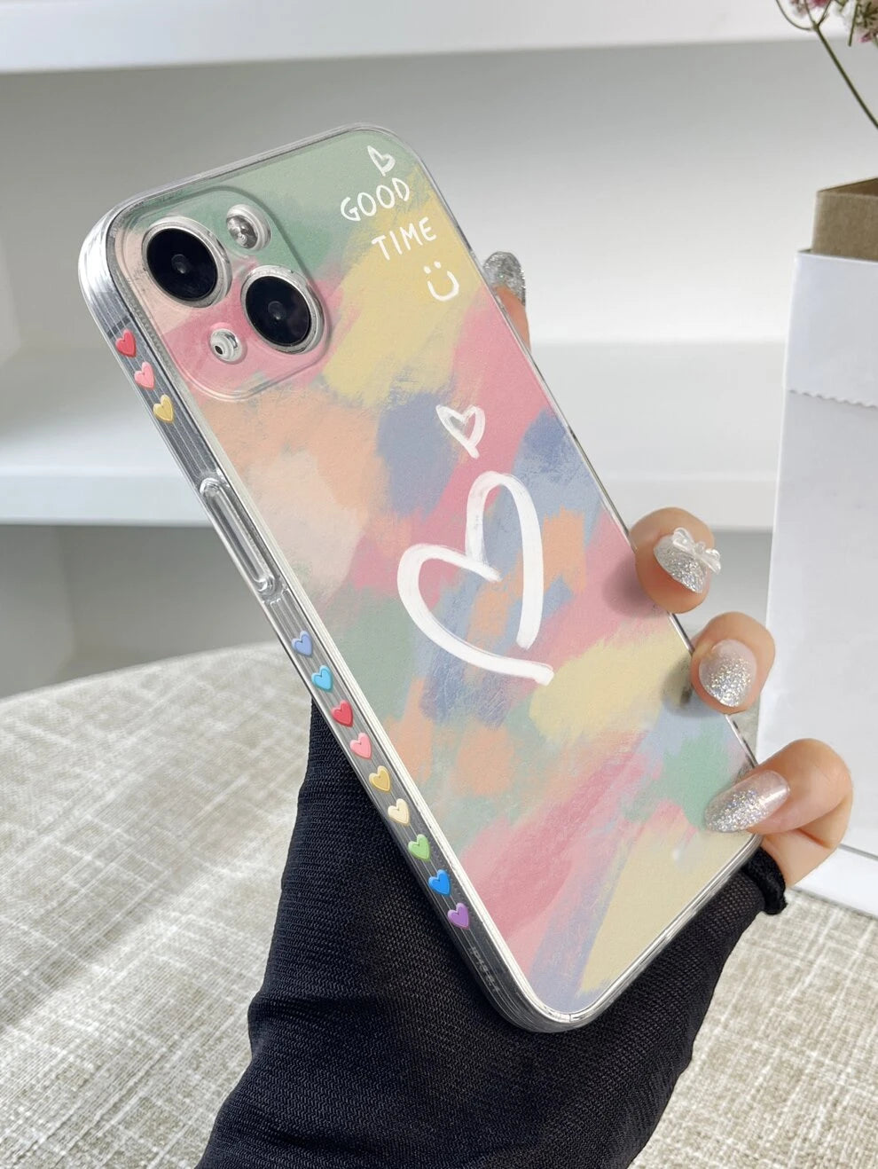 Pink 1pc Transparent Tpu With Side Painting Phone Case, Compatible With Iphone 15, 15 Pro, 15 Plus, 15 Pro Max, And Samsung Series Compatible With IPhone15/15Plus/15Pro/15Promax