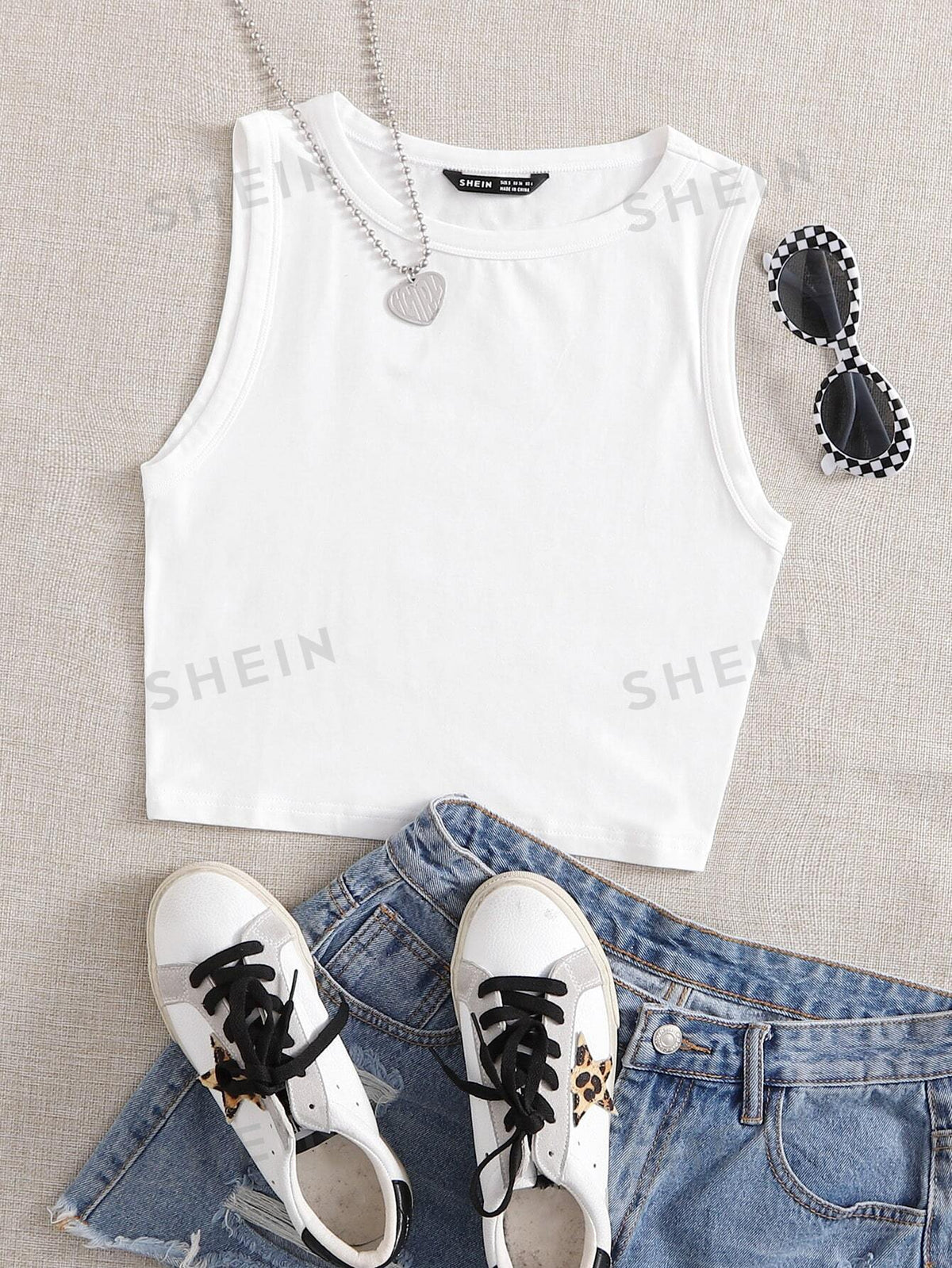 SHEIN EZwear Summer Solid Crop Tank Top