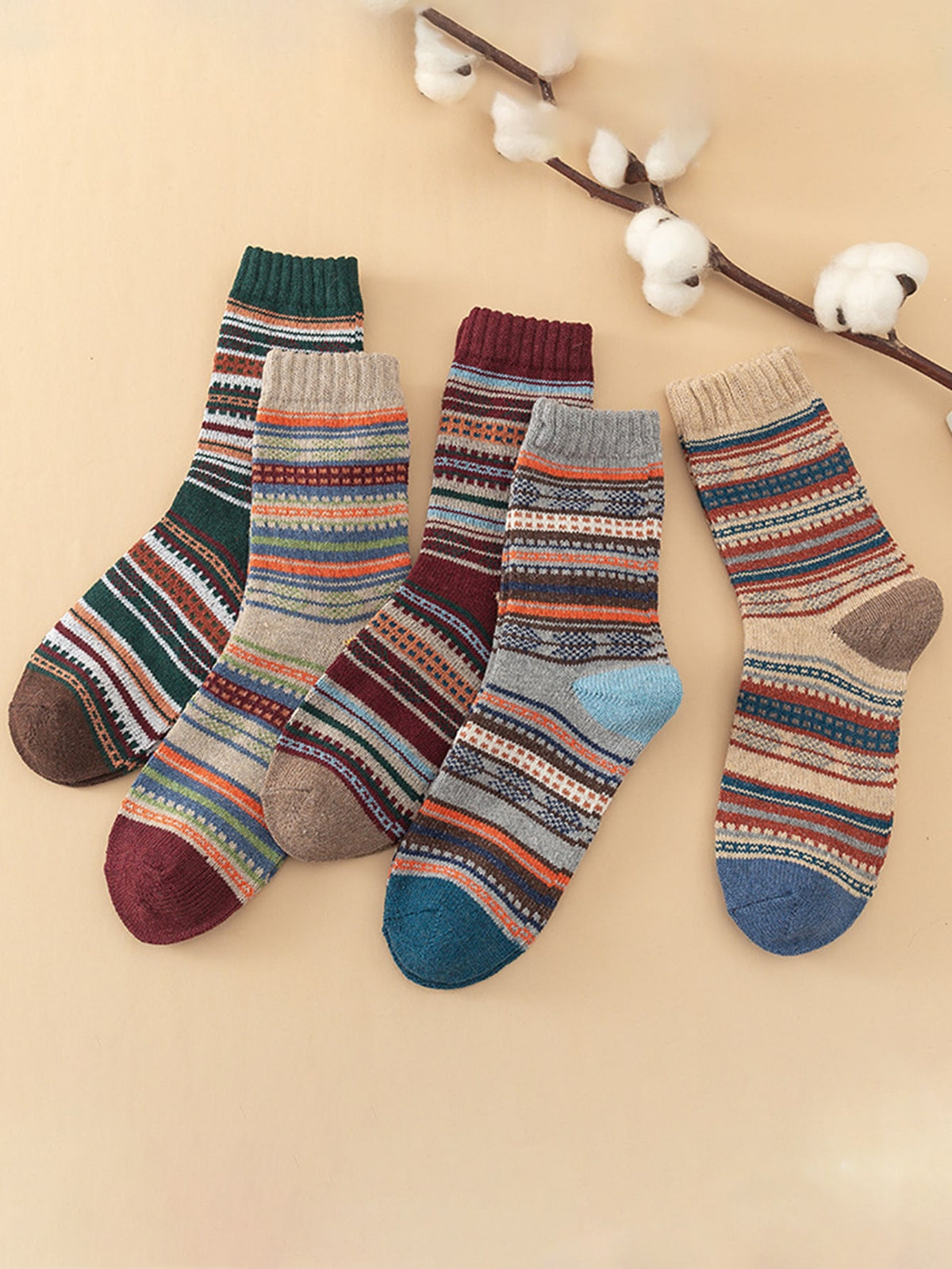 5pairs Striped Pattern Crew Socks