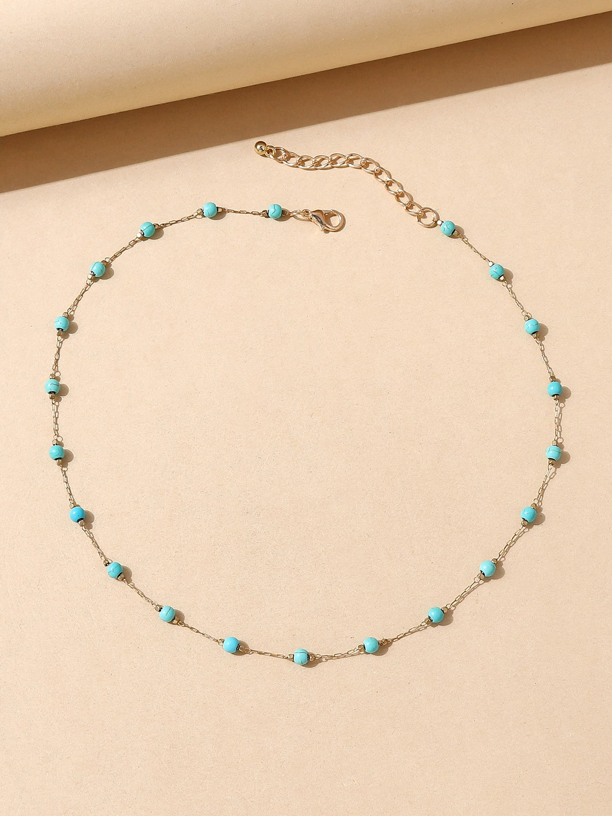 1pc Ins Fashionable Beaded Copper Wire Chain Single Layer Necklace For Women, Simple And Fresh Style