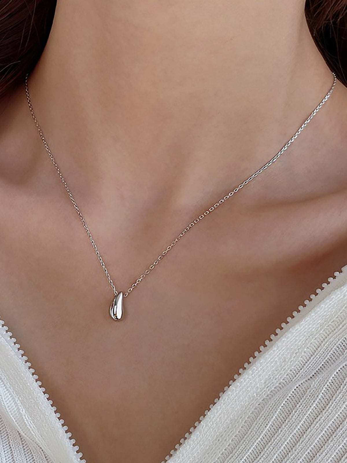 1pc European-american Style Fashionable Minimalist Water-drop Shape Delicate Women's Necklace, Everyday Wear