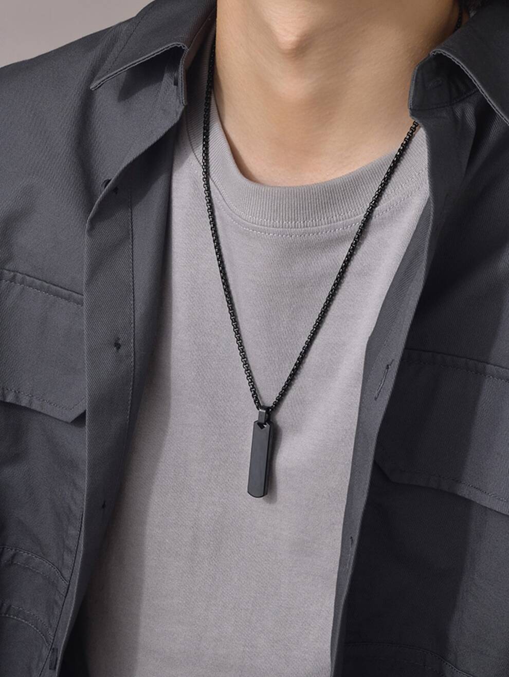 Fashionable and Popular Men Rectangle Pendant Necklace Stainless Steel for Jewelry Gift and for a Stylish Look