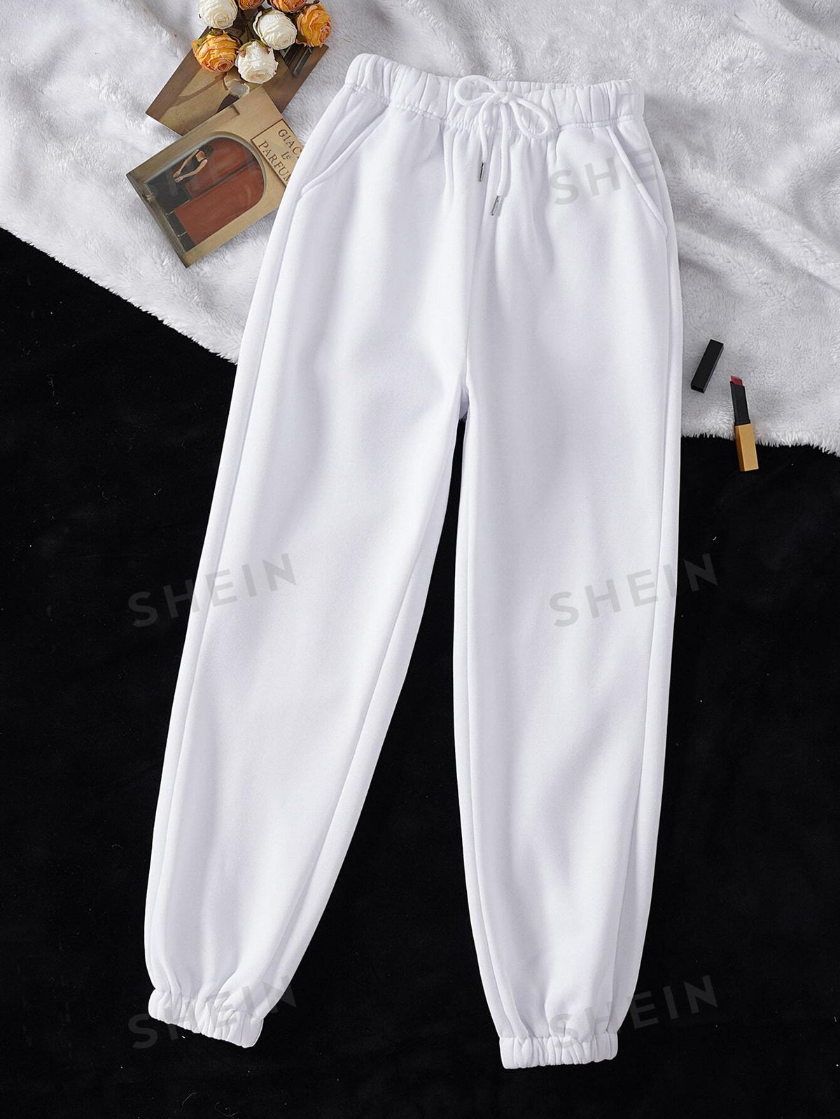 SHEIN Essnce Solid Drawstring Waist Thermal Lined Sweatpants