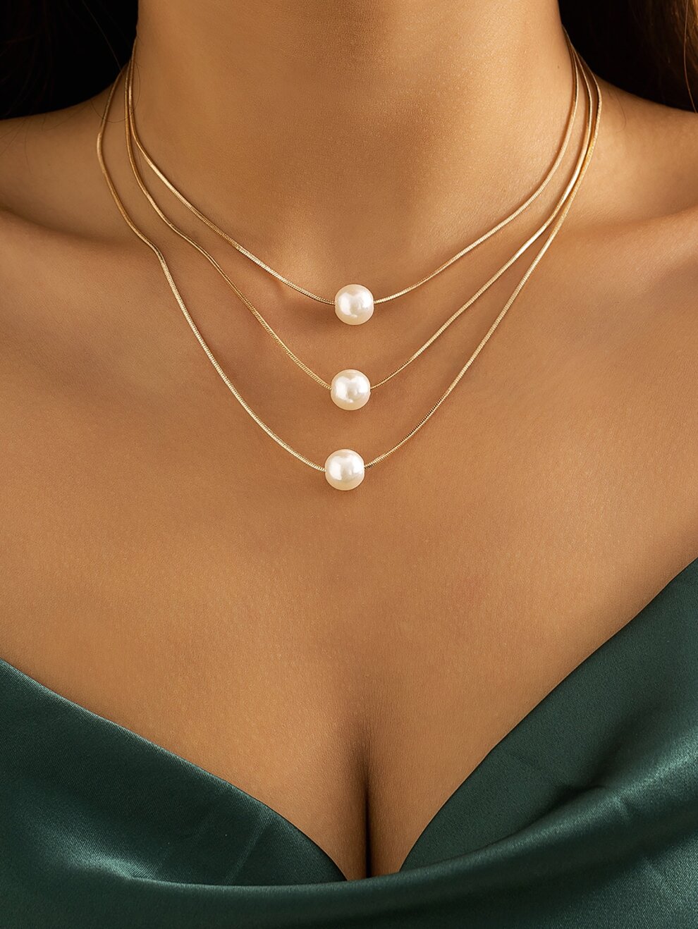 2pcs Faux Pearl Decor Layered Necklace