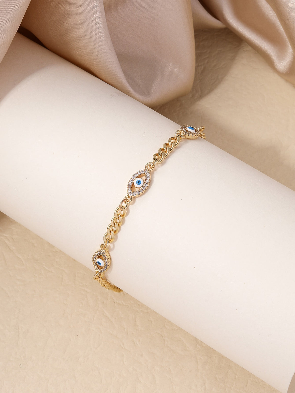 Cubic Zirconia & Evil Eye Decor Bracelet