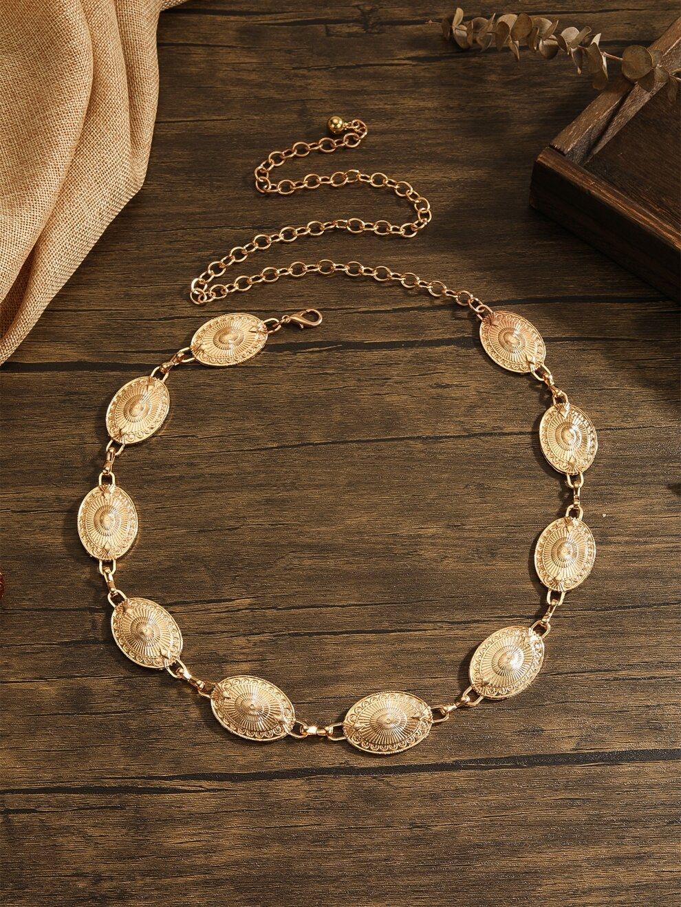 Boho 1pc Women Oval Decor Chain Belt