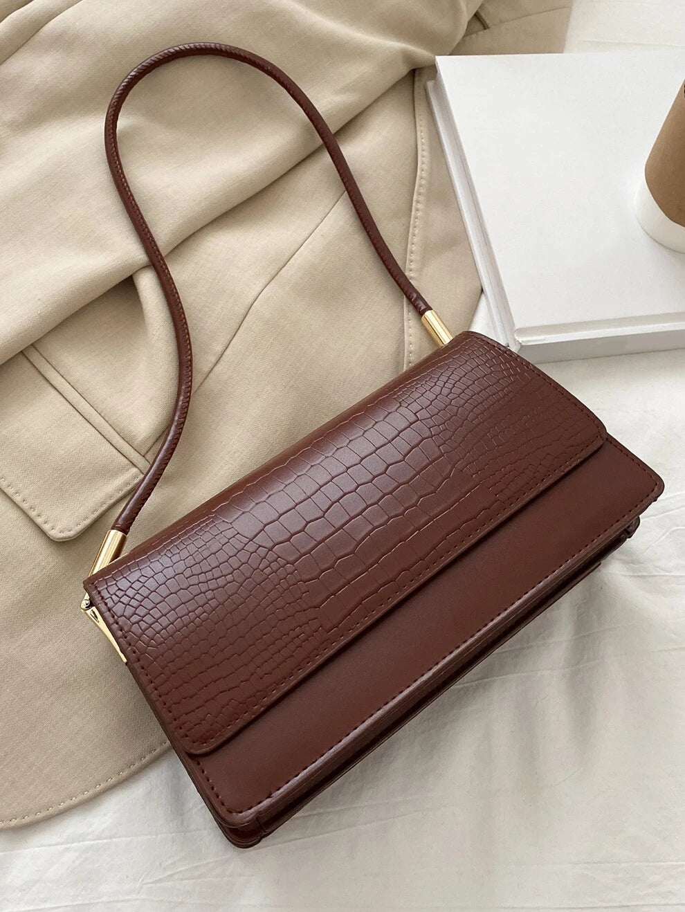 Crocodile Embossed Flap Bag