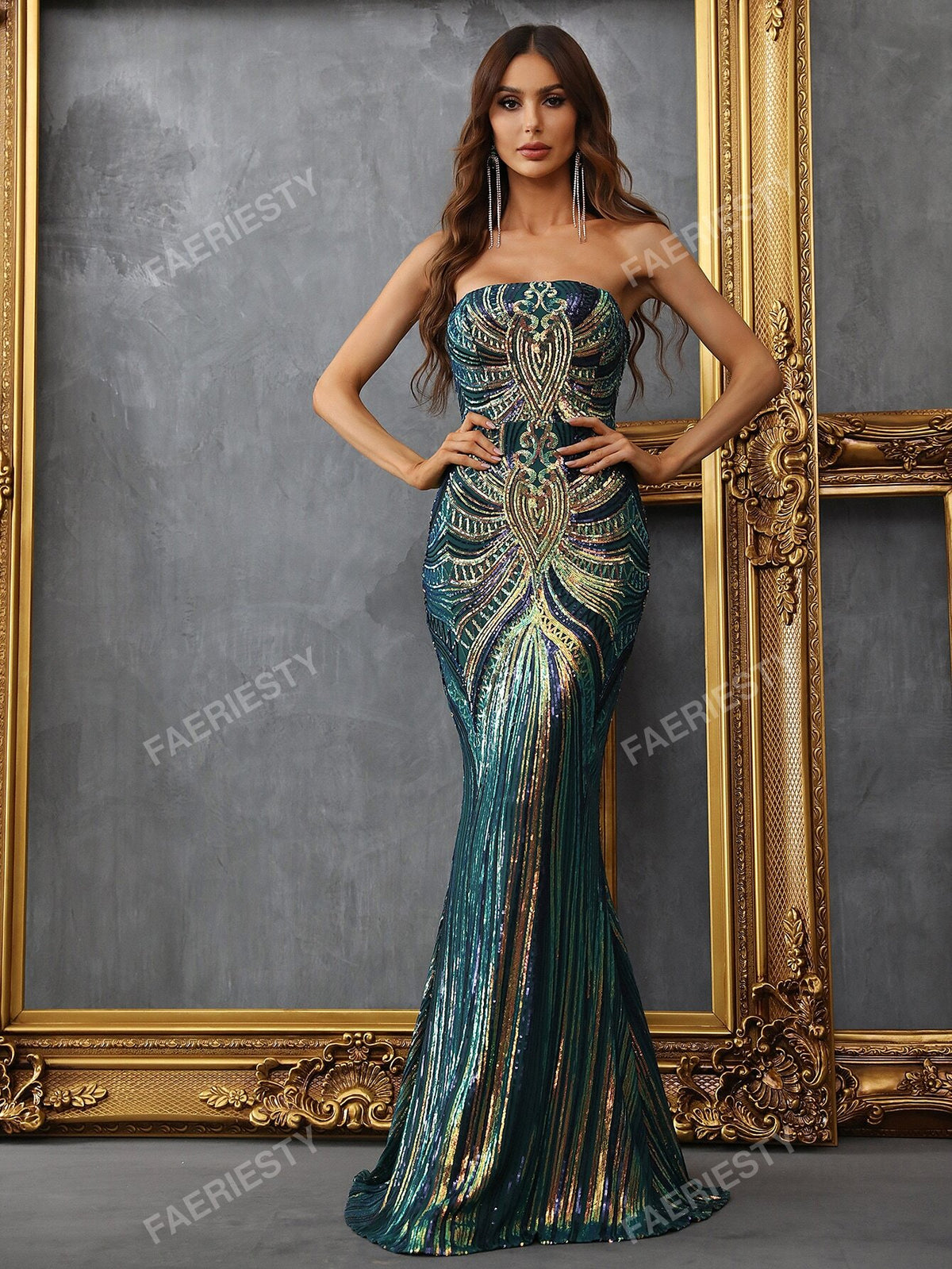 Backless Mermaid Hem Sequin Prom Dress