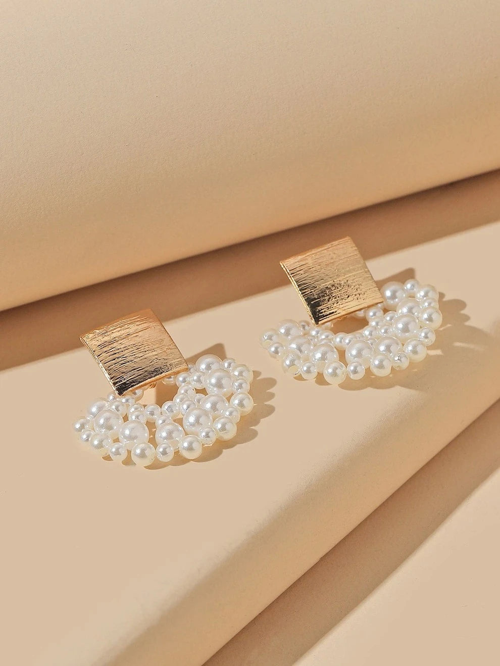 Square & Faux Pearl Decor Drop Earrings