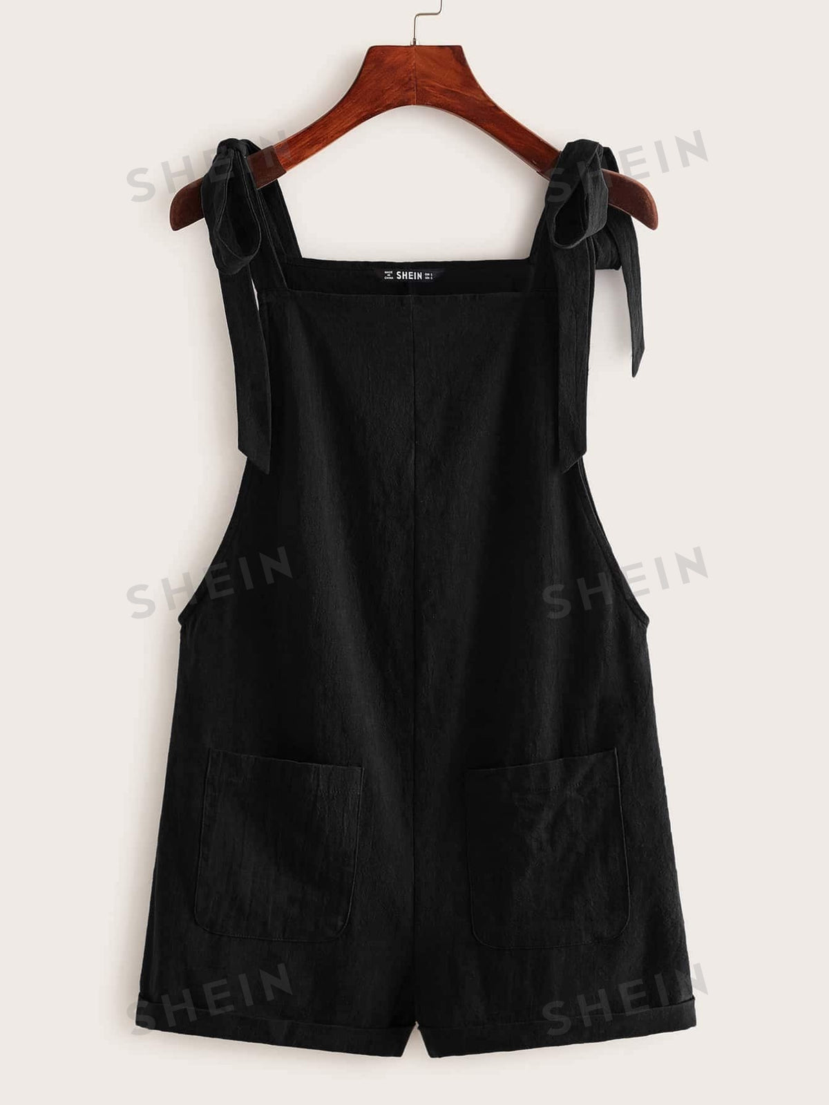 SHEIN EZwear Knot Strap Pocket Patched Pinafore Romper