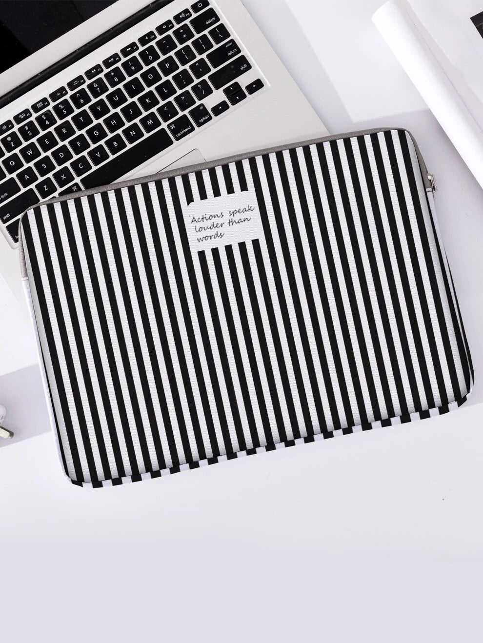 Letter Graphic Striped Laptop Bag