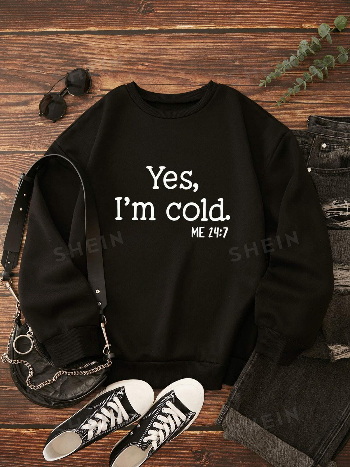 SHEIN LUNE Slogan Graphic Thermal Lined Sweatshirt Yes, I'm Cold ME 24:7