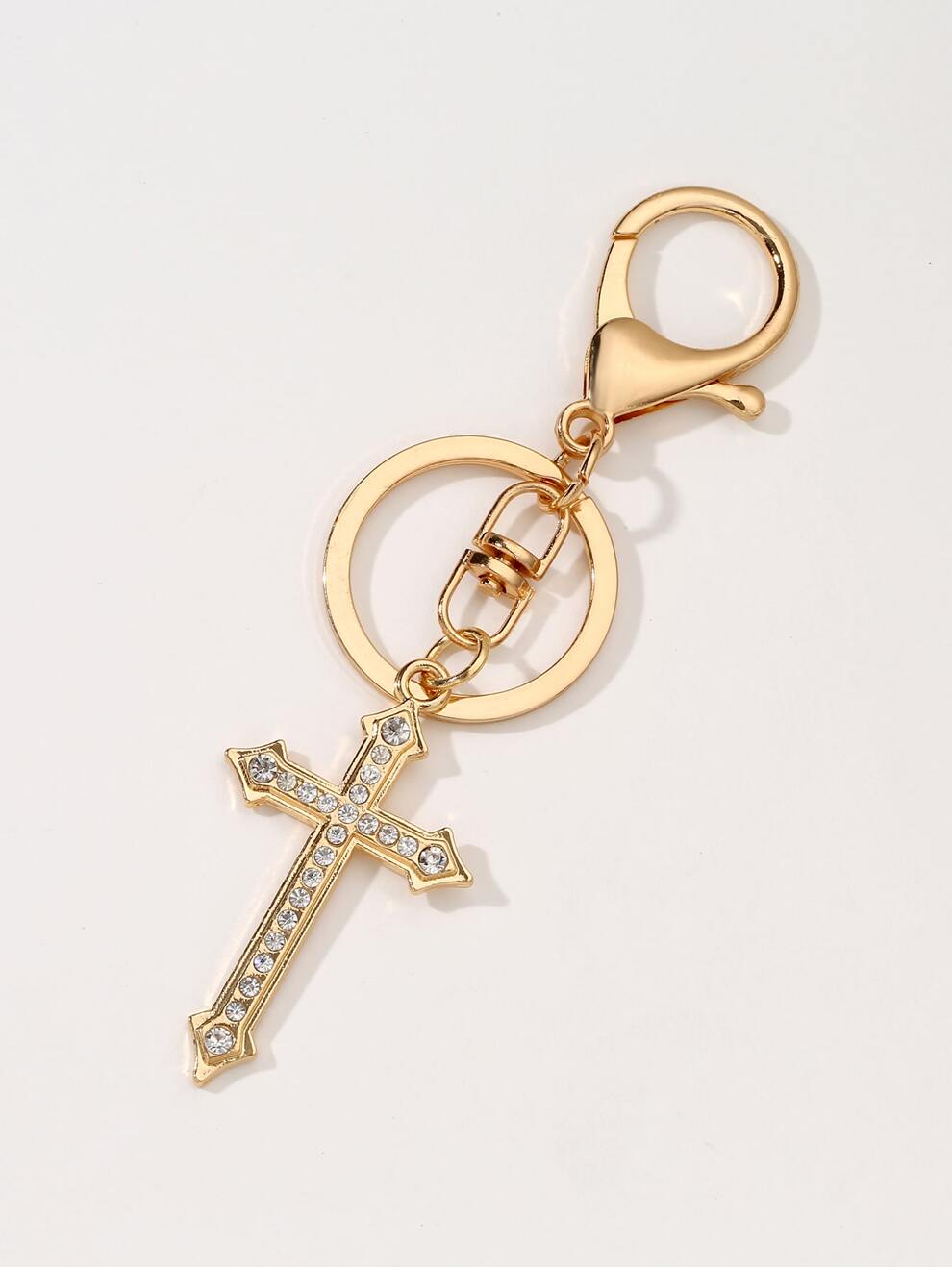 Elegant 1pc Women's Personalized Alloy & Rhinestone Decor Cross Keychain Pendant, With Simple Design And Plating Finish, As Fashionable Bag Accessory Or Key Chain, Great Gift For Mothers