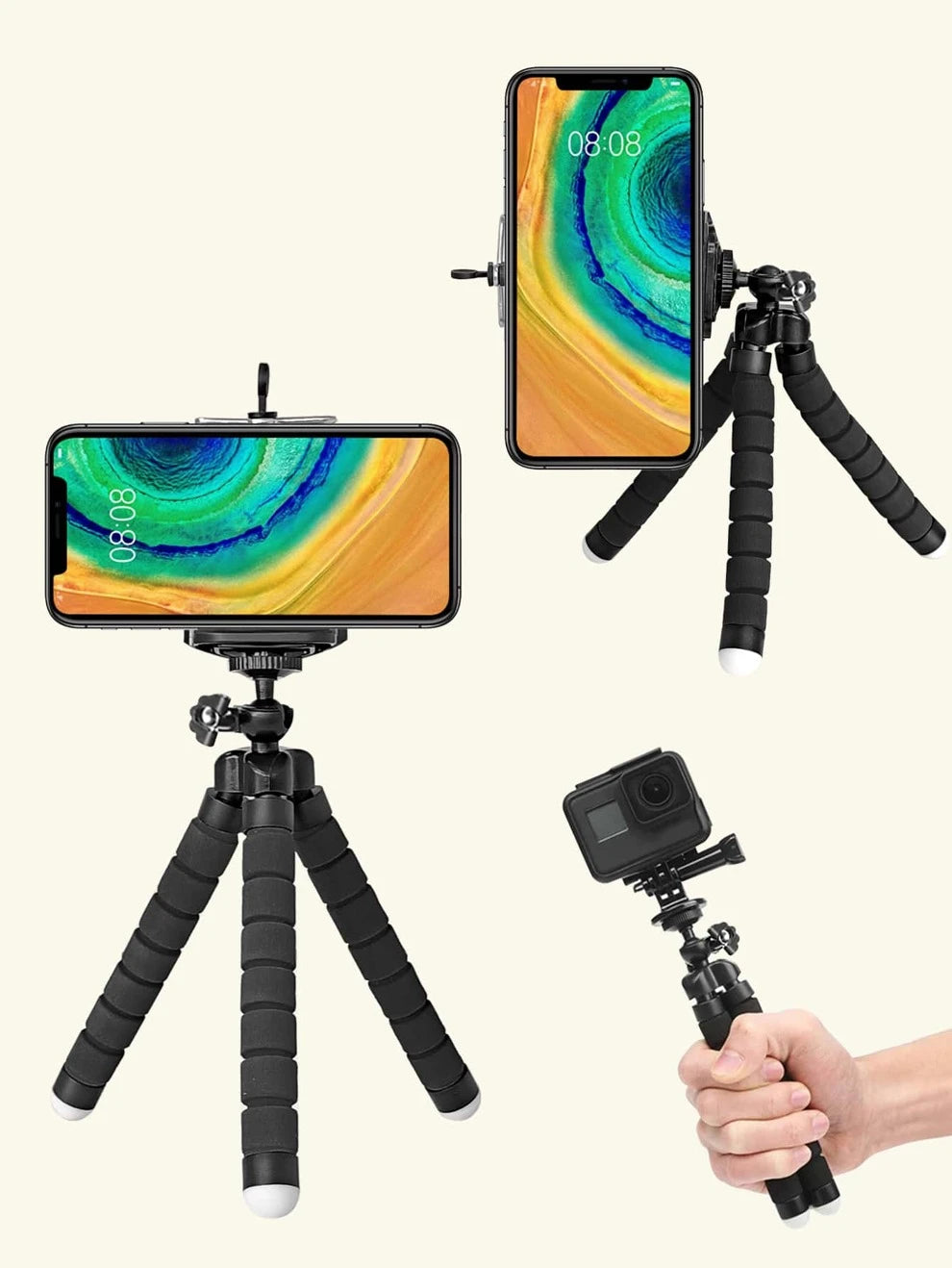 Flexible Tripod Phone Holder With Sponge,Octopus Shaped Mini Tripod Compatible With IPhone Mini Camera Tripod Phone Holder Clip Stand