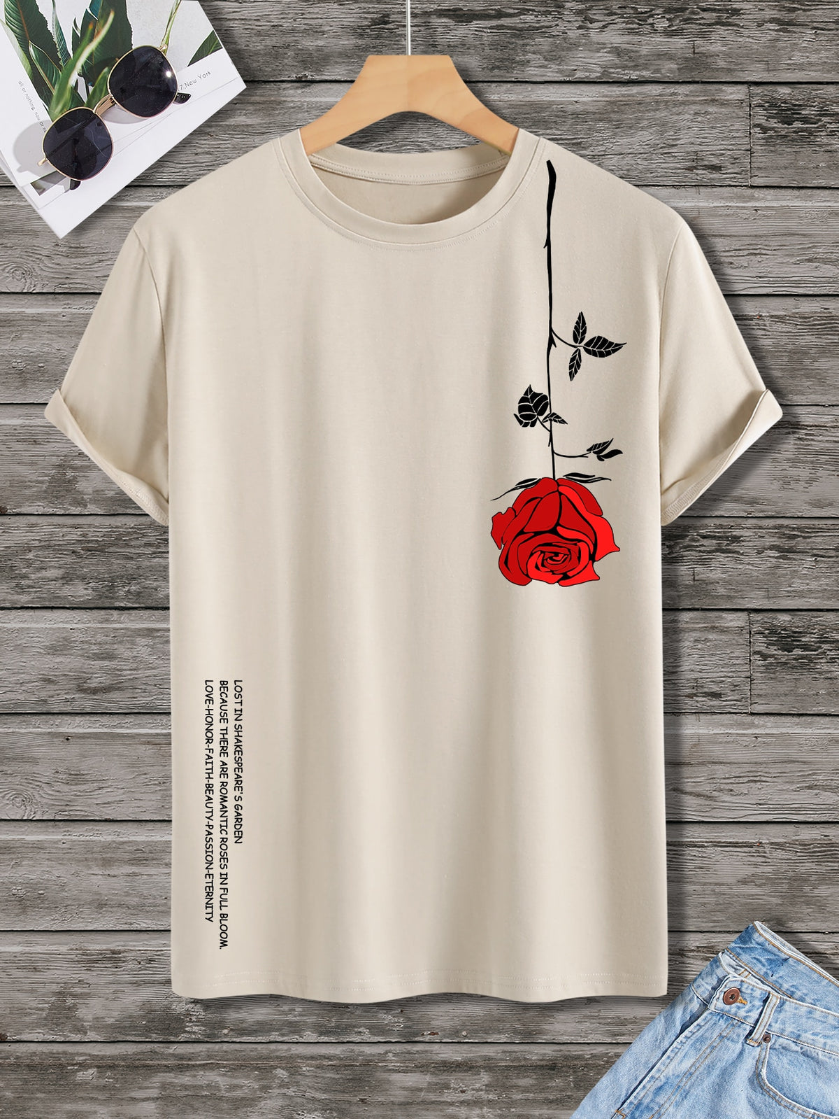 Manfinity Homme Men Floral & Slogan Graphic Tee