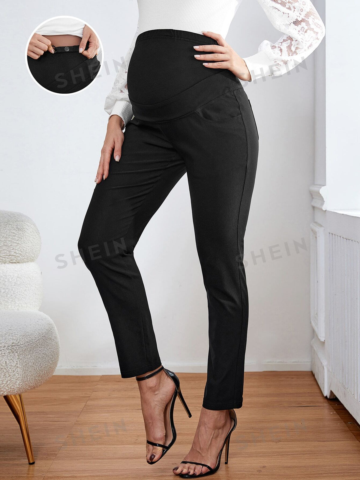 SHEIN Maternity Wide Waistband Adjustable Waist Solid Pants