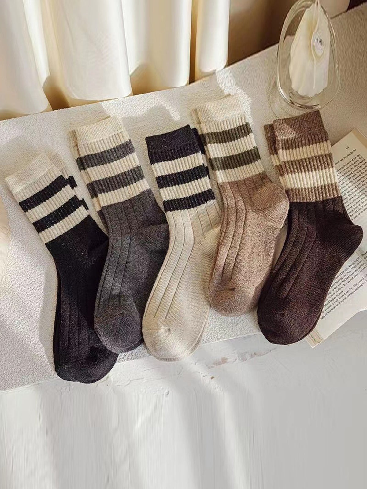 5pairs Striped Pattern Crew Socks