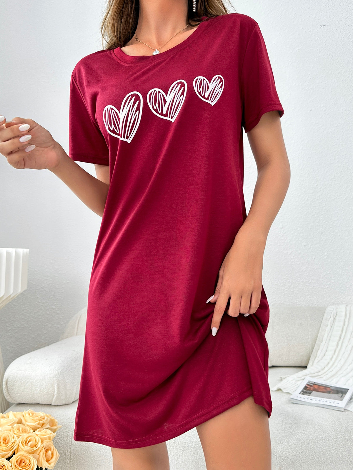 Heart Print Pajama Nightdress