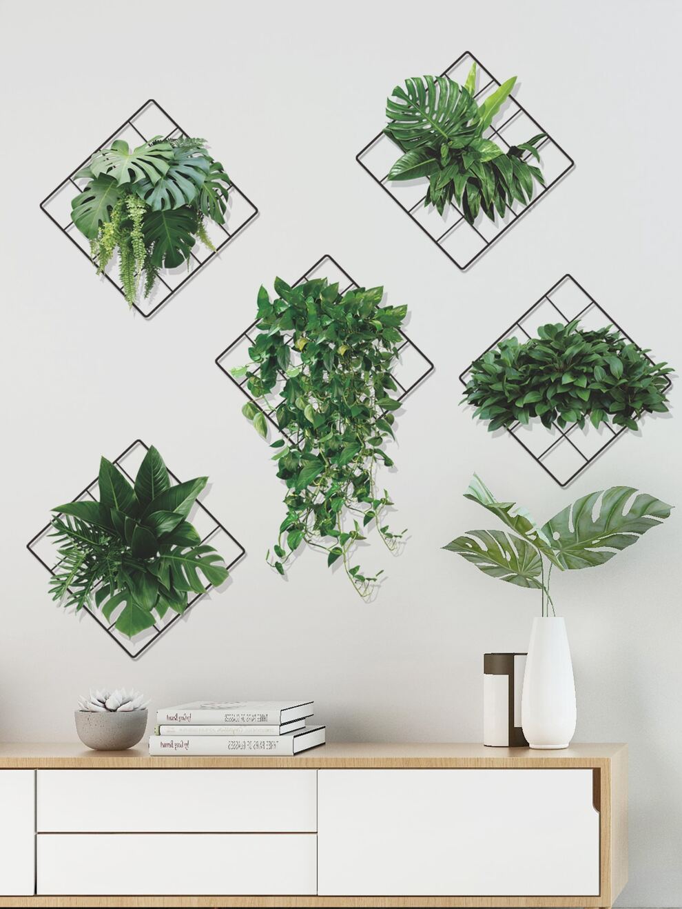 6pcs/set Plant Print Wall Sticker, Self Adhesive Wall Art Decal For Home Decor