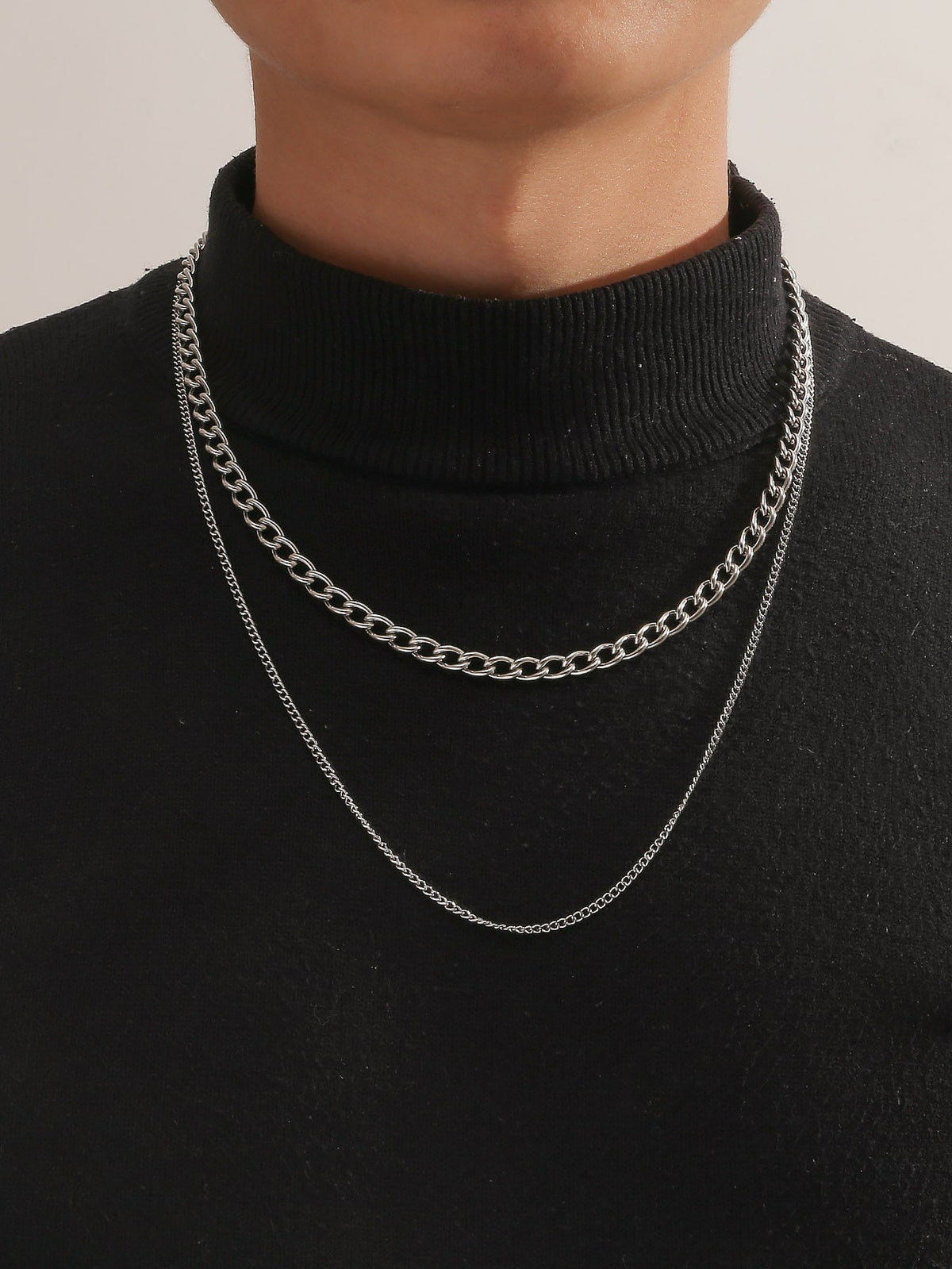 Fashionable and Popular 2pcs Men Minimalist Chain Necklace Stainless Steel for Jewelry Gift and for a Stylish Look