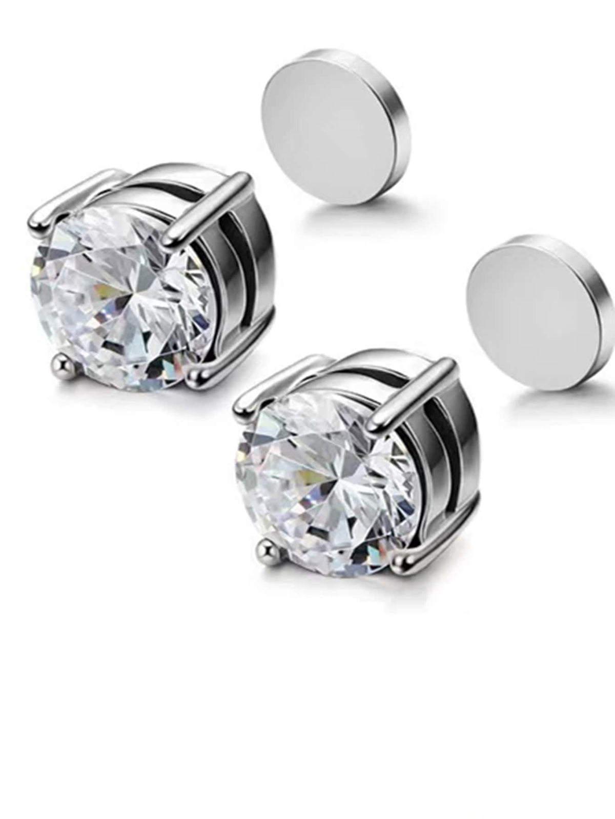 1pair 8mm Stainless Steel Cubic Zirconia Magnetic Stud Earrings For Men & Women