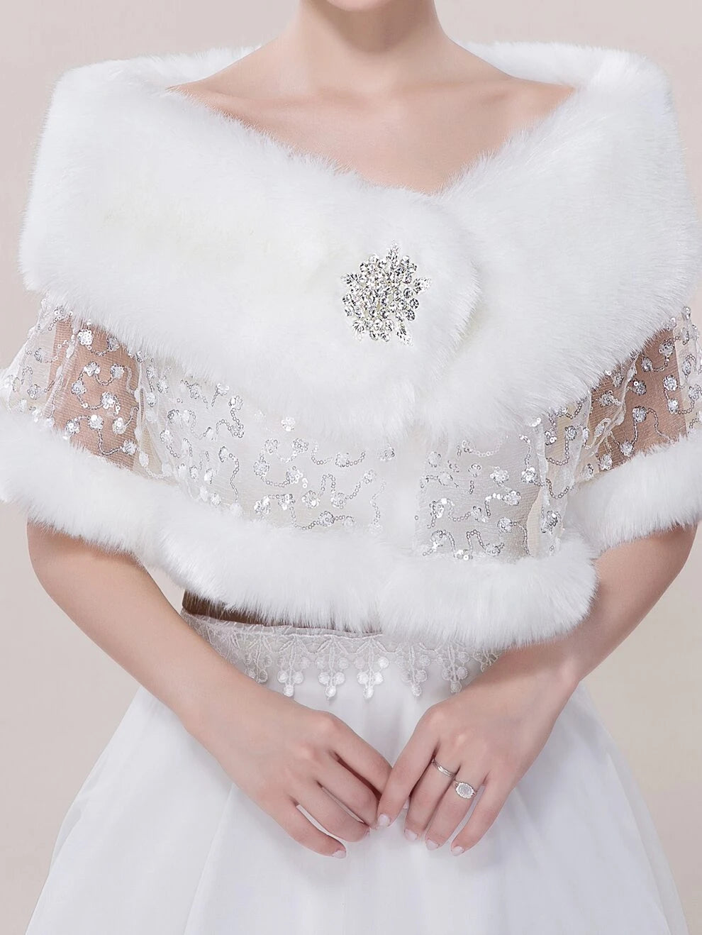 Rhinestone Decor Fuzzy Wedding Wrap