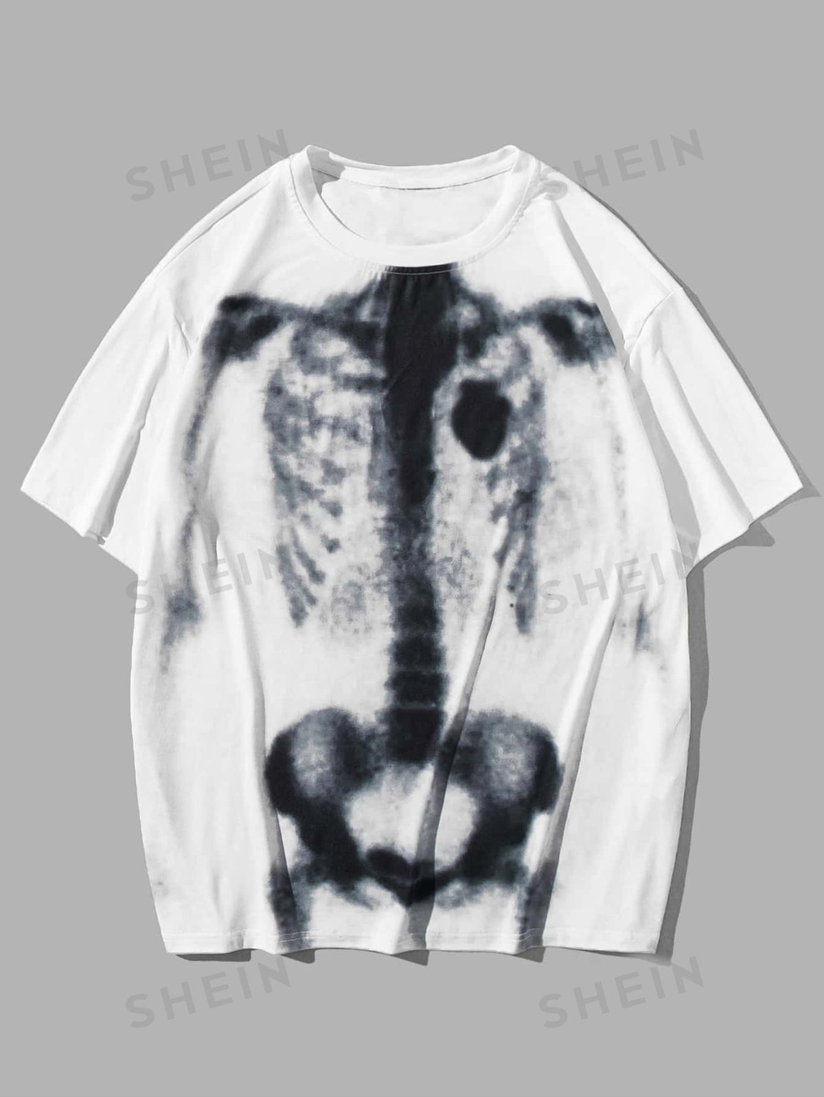 ROMWE Grunge Punk Men Skeleton Print Tee For Halloween, School