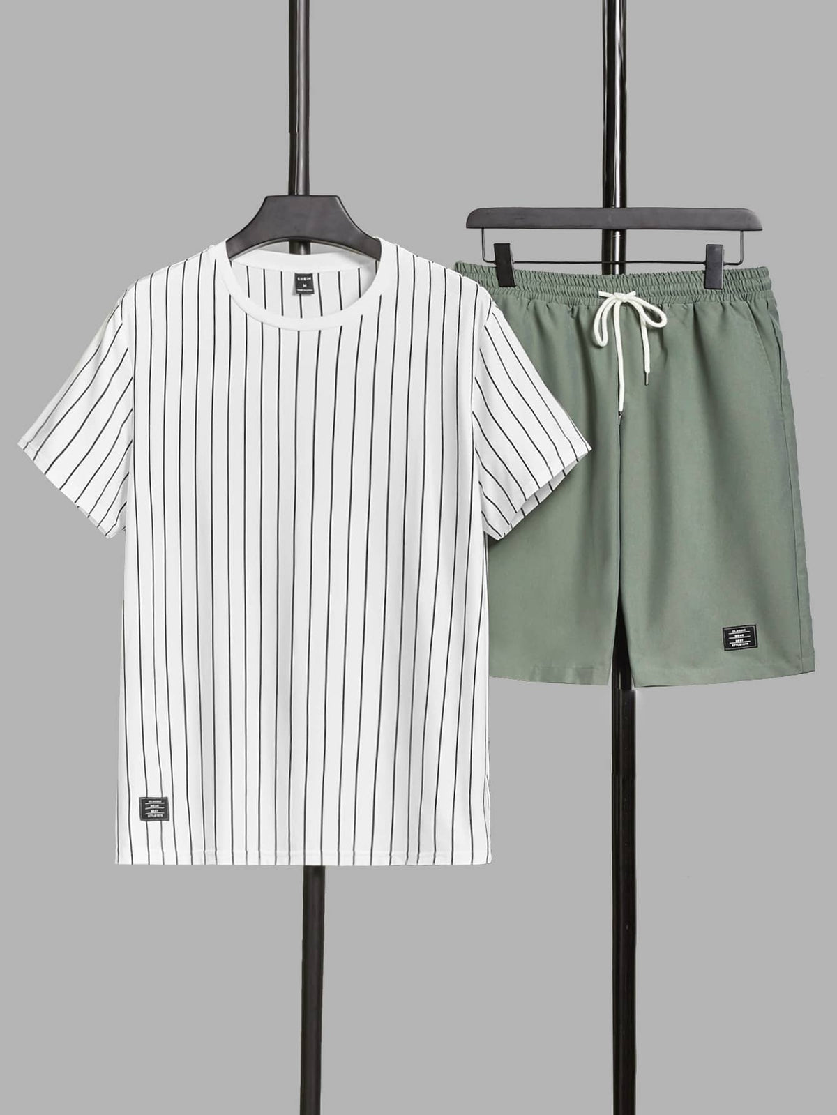 Manfinity Hypemode Men Striped Print Tee & Drawstring Waist Shorts