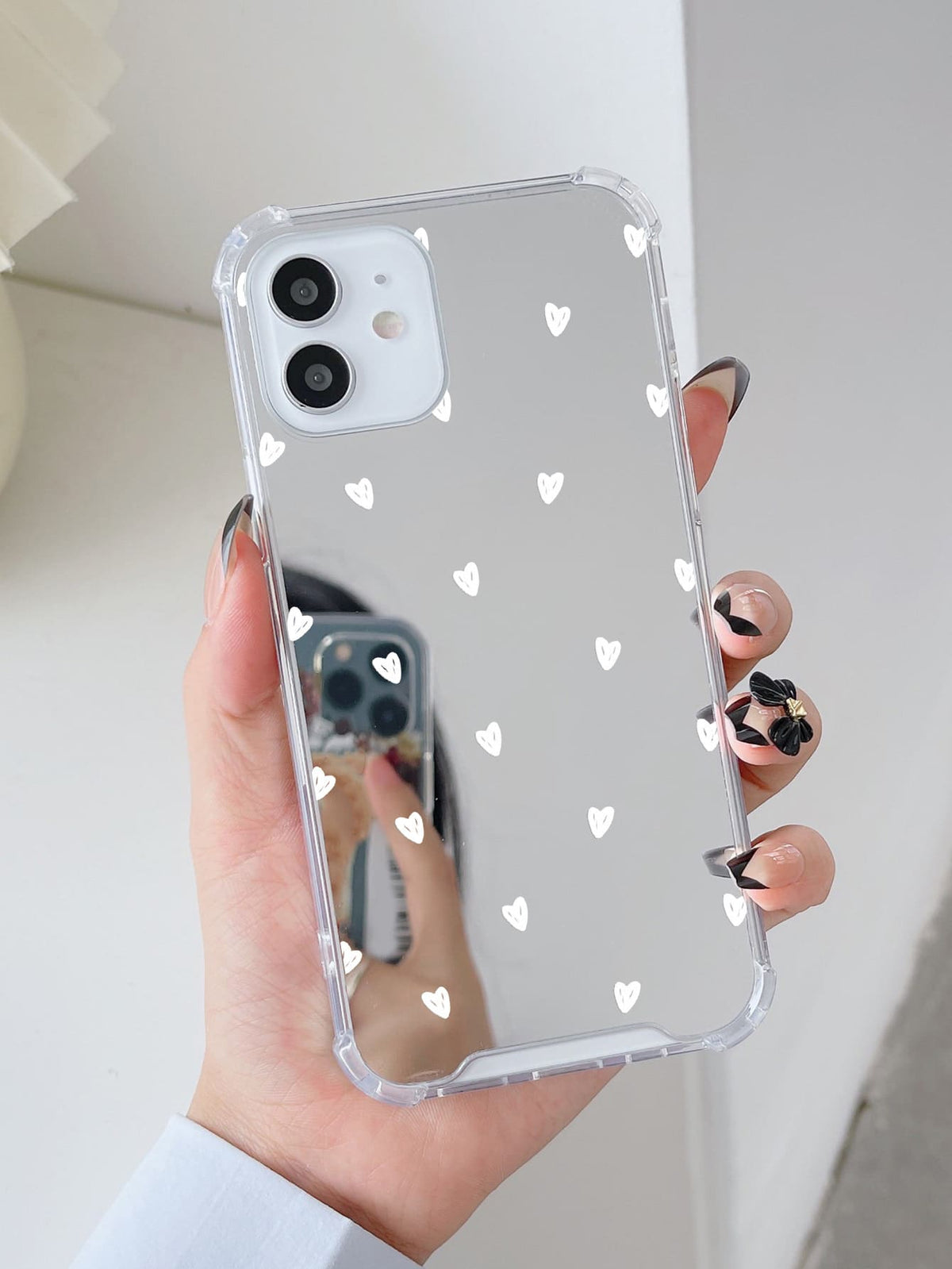 Silver Y2k 2pcs HD Full Cover Screen Protection Tempered Film&Heart Print Mirror Phone Case Compatible With Compatible With Iphone 11/12/13/14/15/15pro/15 Plus/15 Promax/7plus/8plus/X/Xs Max/Xr/11pro/