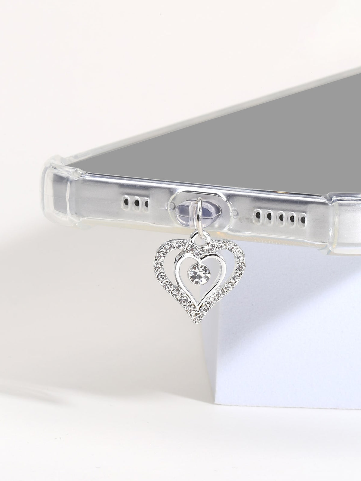 1pc Rhinestone Heart Design Phone Dust Plug