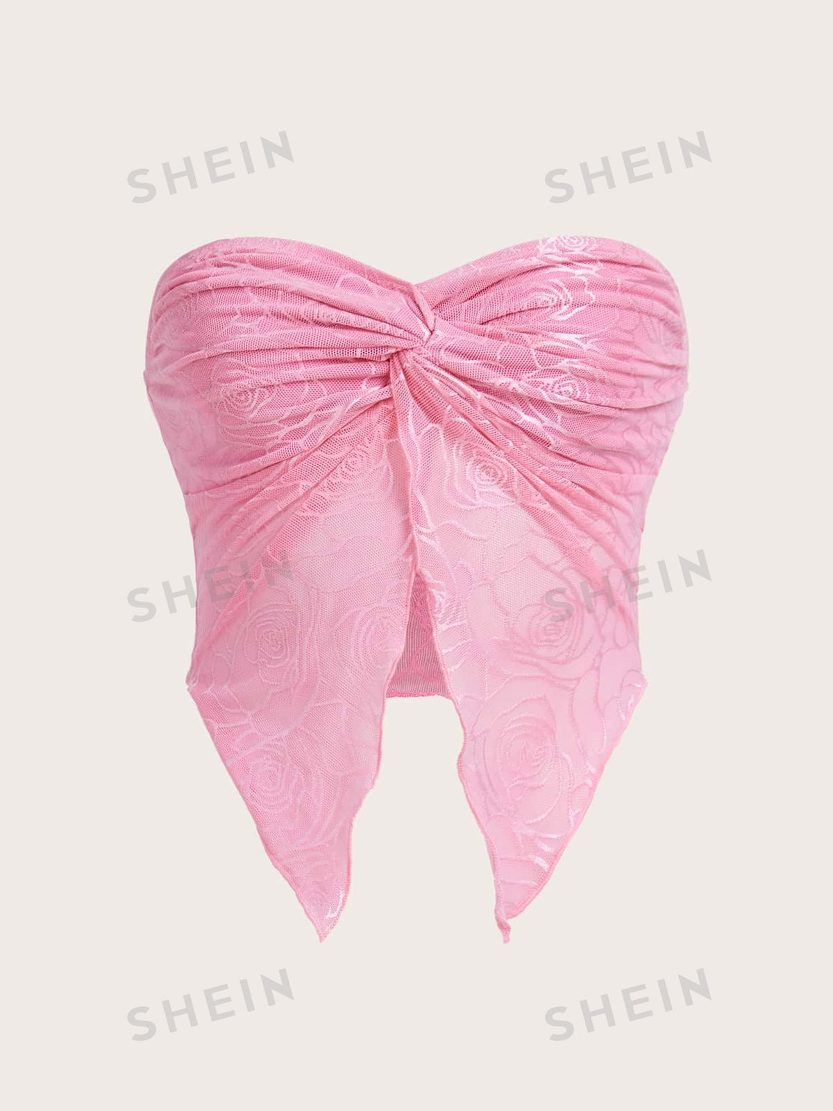 SHEIN ICON Spring  Twist Front Split Hem Tube Pink Top